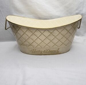 Vintage Oval Harry And David Tin Basket Container Diamond Trellis Embossing